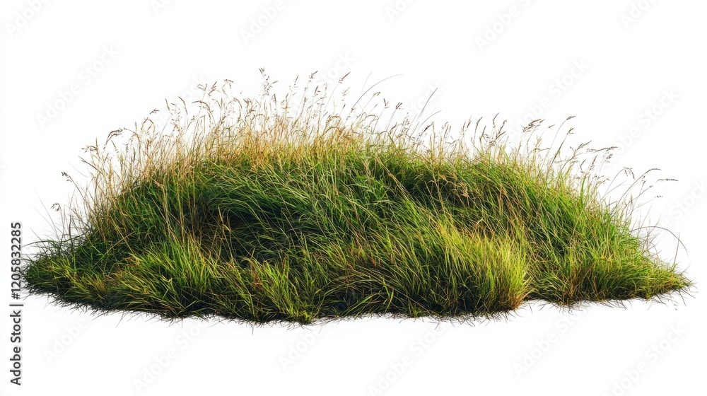 A cutout of a lush meadow grass field, isolated on a pure white background A cutout of a lush meadow grass field, isolated on a pure white background