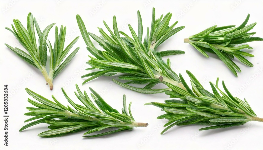Obraz premium Rosemary twig and leaves isolated on white background with clipping