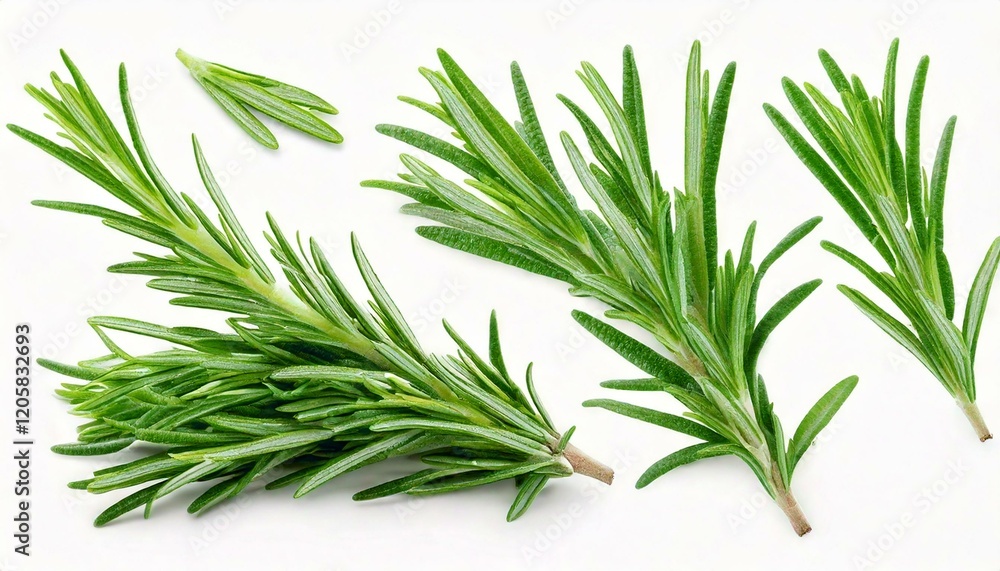 Fototapeta premium Rosemary twig and leaves isolated on white background with clipping