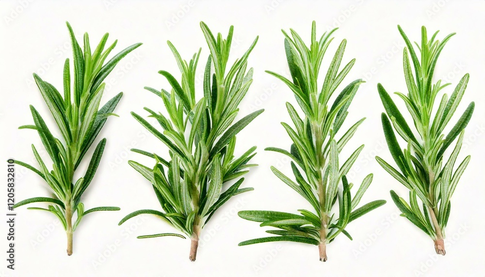 Fototapeta premium Rosemary twig and leaves isolated on white background with clipping