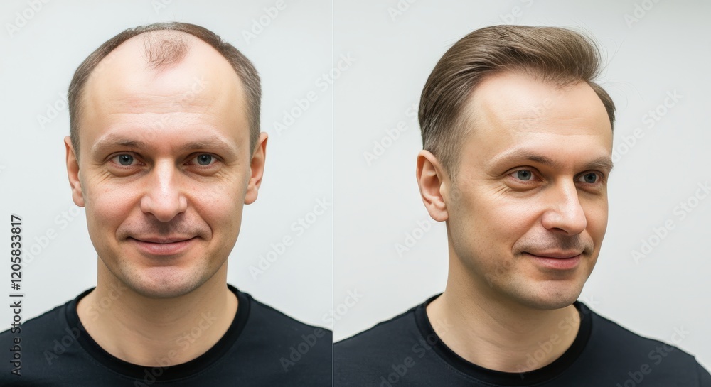 Fototapeta premium Hair transformation of adult caucasian male with rejuvenated style