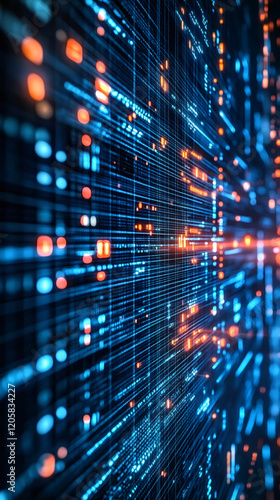 Wallpaper Mural Digital data stream cascading through cyberspace, illuminating network traffic with vibrant blue and orange light signals, representing big data connectivity Torontodigital.ca