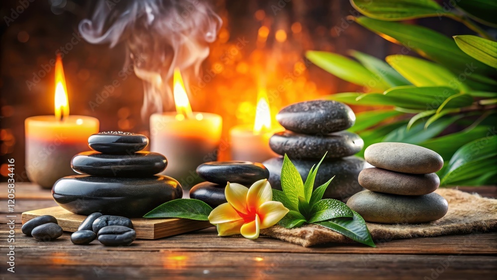 Obraz premium Soothing therapy with heated volcanic stones , natural, treatments, natural, treatments, minerals, warm, peaceful, wellness