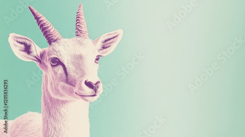 Stylized Pastel Portrait of a Goat with Gradient Background photo