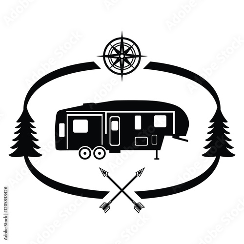 5th Wheel Camper Frame, Camping, Hand Drawn Vector Illustration