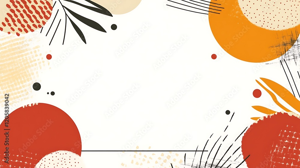 Obraz premium Abstract Autumnal Design Featuring Circles Leaves and Lines