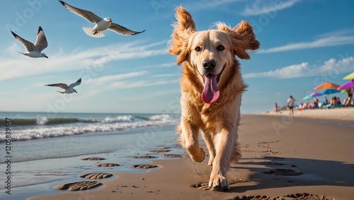 dog running on the beach