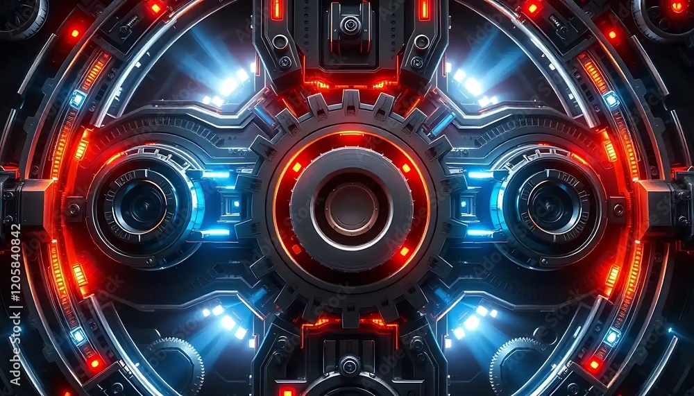Fototapeta premium Futuristic Robotic Mechanism Glowing Red And Blue