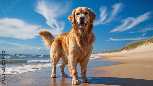 golden retriever dog on the beach