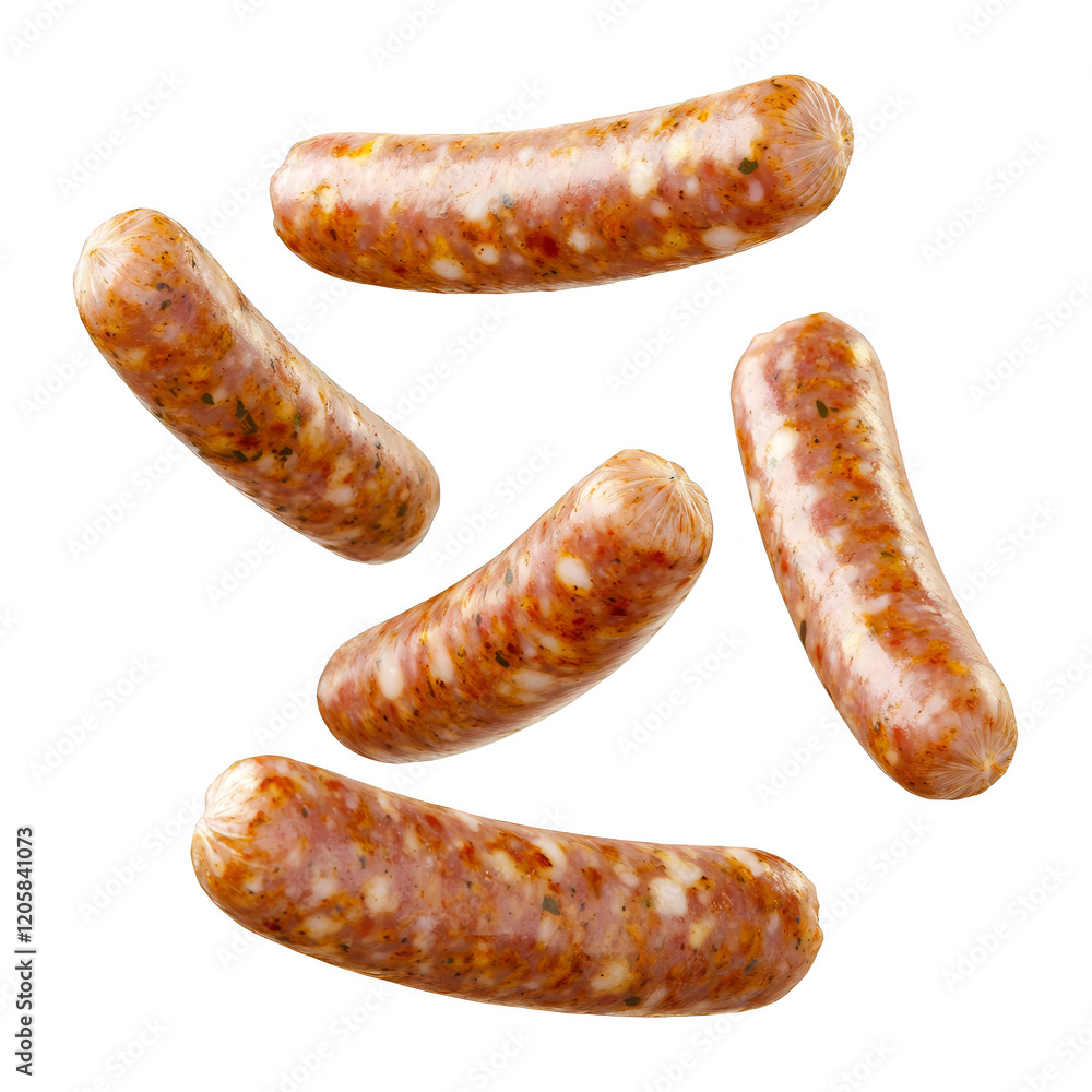 Freshly Cooked Sausages Displayed on a White Background for Culinary and Food Photography Use