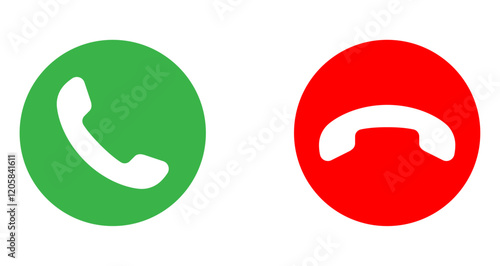 Green and red phone call icons, phone icon set, call icons, phone call icon, Vector illustration, Accept call and decline handset button, Phone call icon accept and decline.