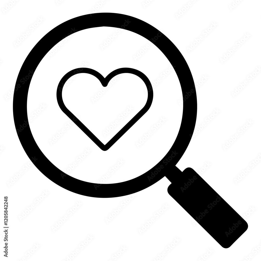 Magnifying glass icon with heart. Magnifying glass icon with heart.