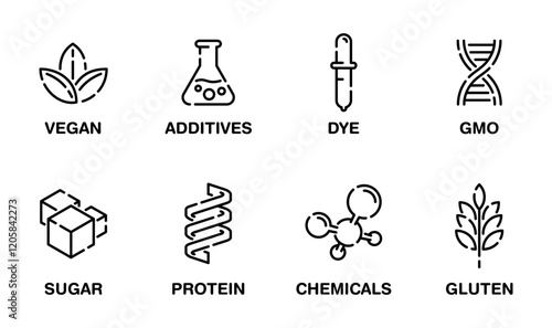 Icons set of additives for labeling, in linear style