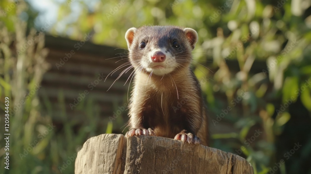 Confident Animal in Woodland Setting on Wooden Log Confident Animal in Woodland Setting on Wooden Log