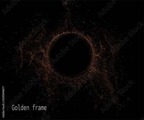 Round frame with golden tinsel, isolated design element.