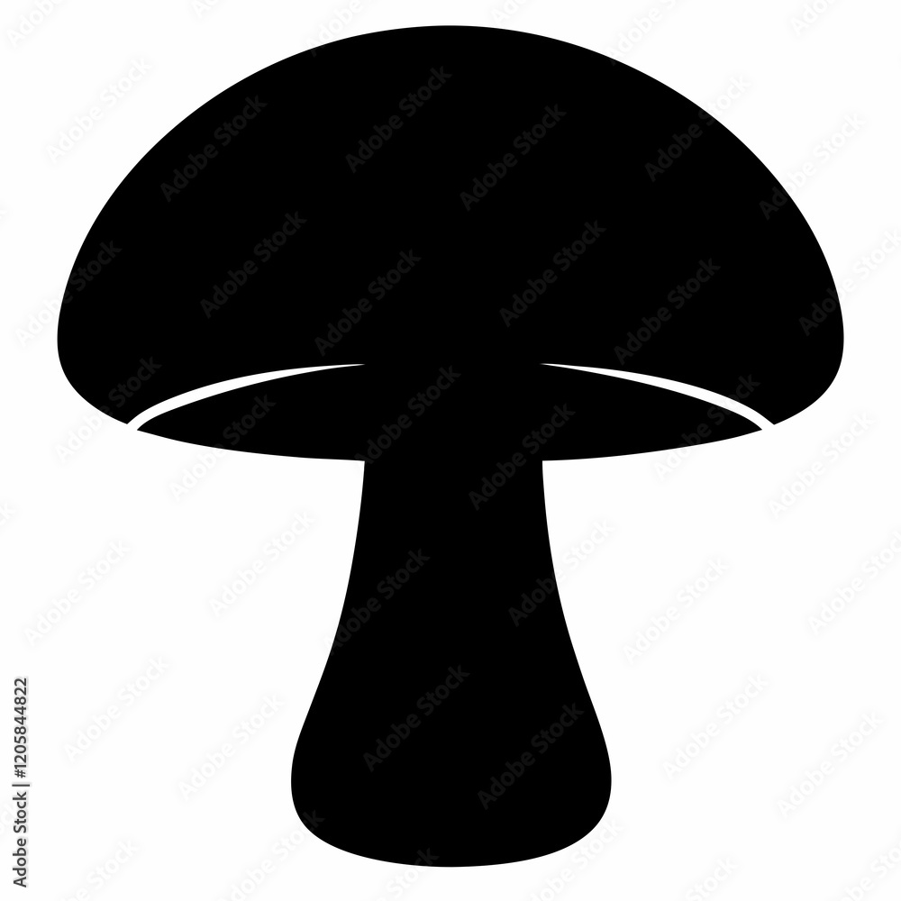 Mushroom Silhouette in Black Vector Art Piece Mushroom Silhouette in Black Vector Art Piece