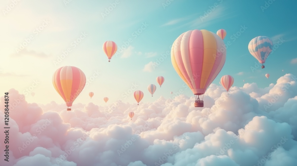 Naklejka premium Whimsical Hot Air Balloons in a Pastel Sky