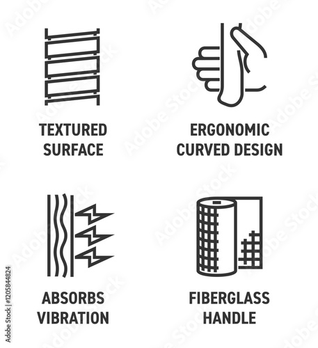 Hand tool bold icons set - Ergonomic, Textured surface, Fiberglass, Absorbs vibration