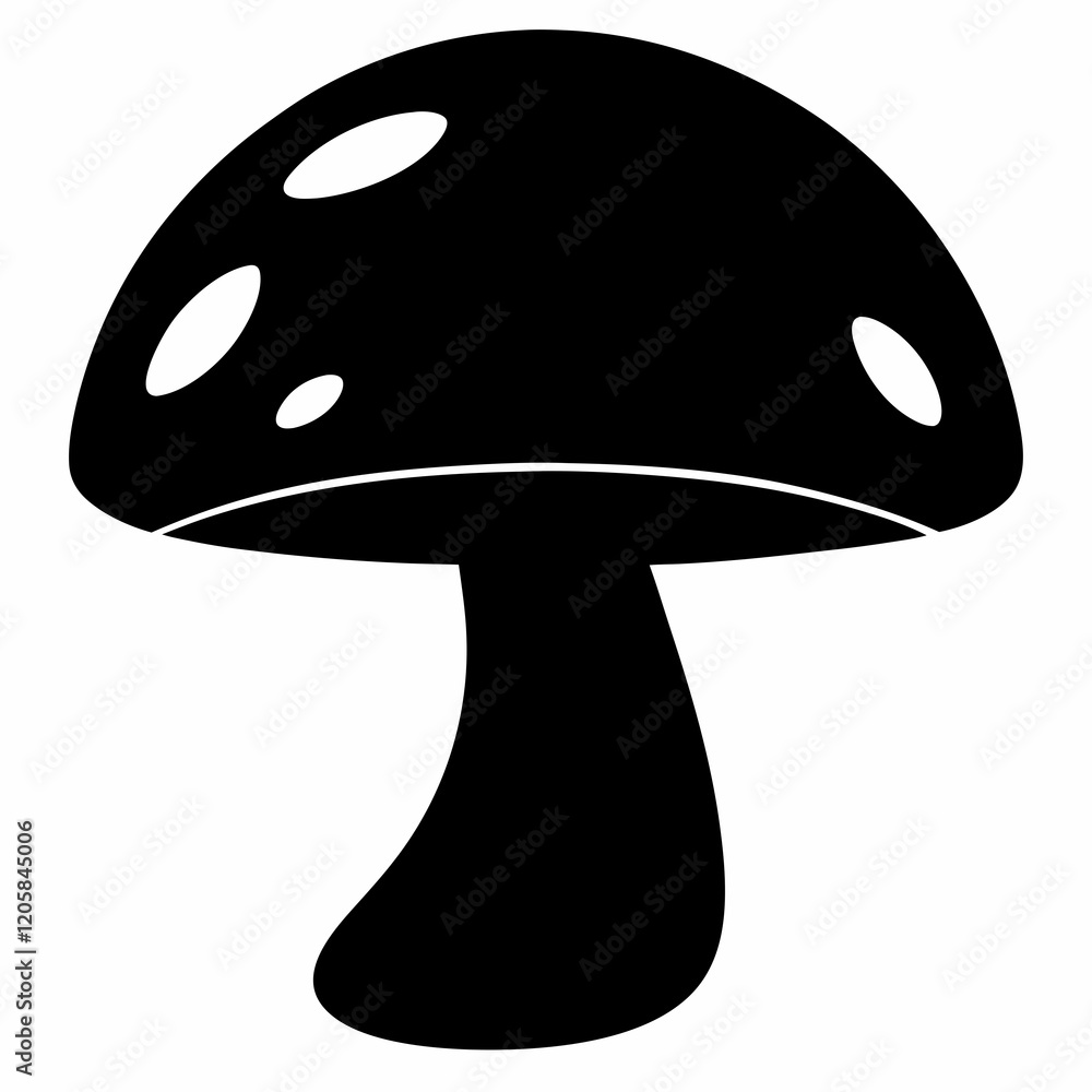 Mushroom Silhouette in Black Vector Art Piece Mushroom Silhouette in Black Vector Art Piece
