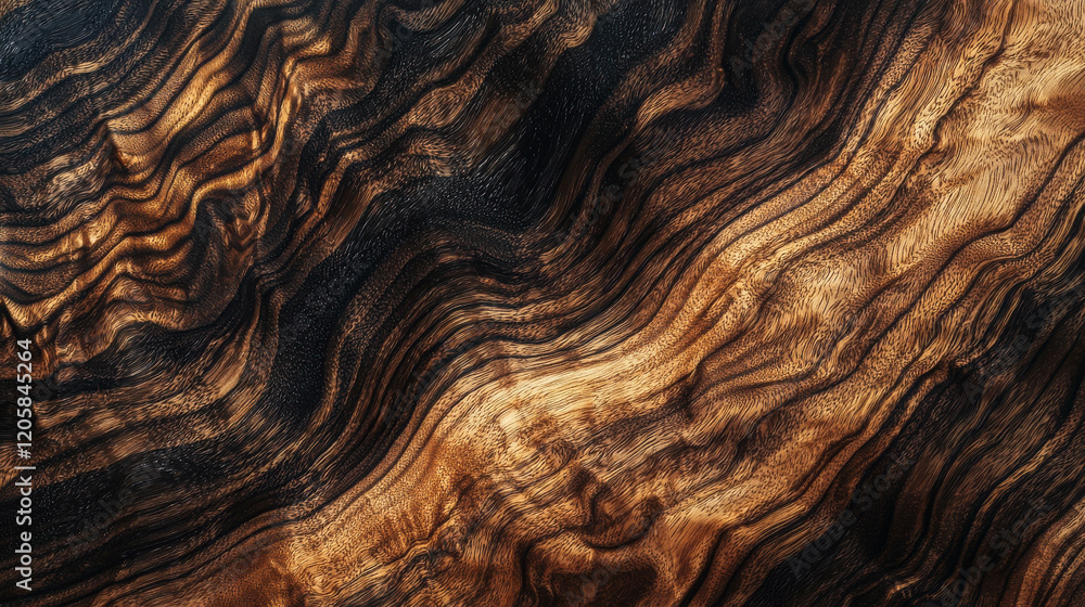Deep Flowing Lines in Dark Walnut Wood Grain with Rich Textures and Intricate Patterns Deep Flowing Lines in Dark Walnut Wood Grain with Rich Textures and Intricate Patterns