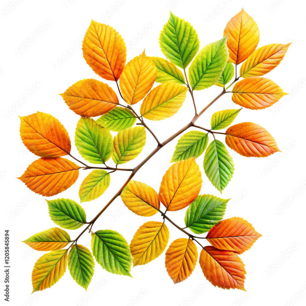 Fototapeta premium Vibrant Green Leaves Branch, Isolated on White Background. Perfect for nature designs, spring
