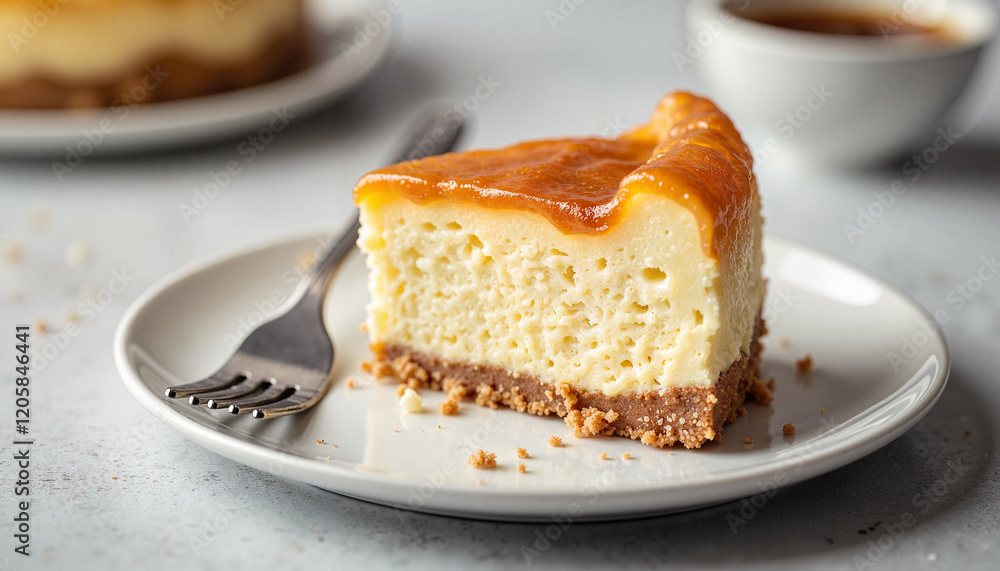 Delicious slice of no-bake cheesecake on a plate, sweet indulgence Delicious slice of no-bake cheesecake on a plate, sweet indulgence