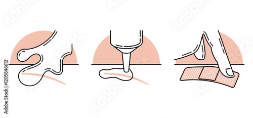 Band for first aid - icons for instructions in thin line