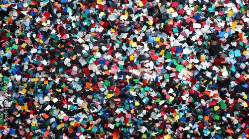 Colorful confetti pile, recycled plastic, texture background, design element