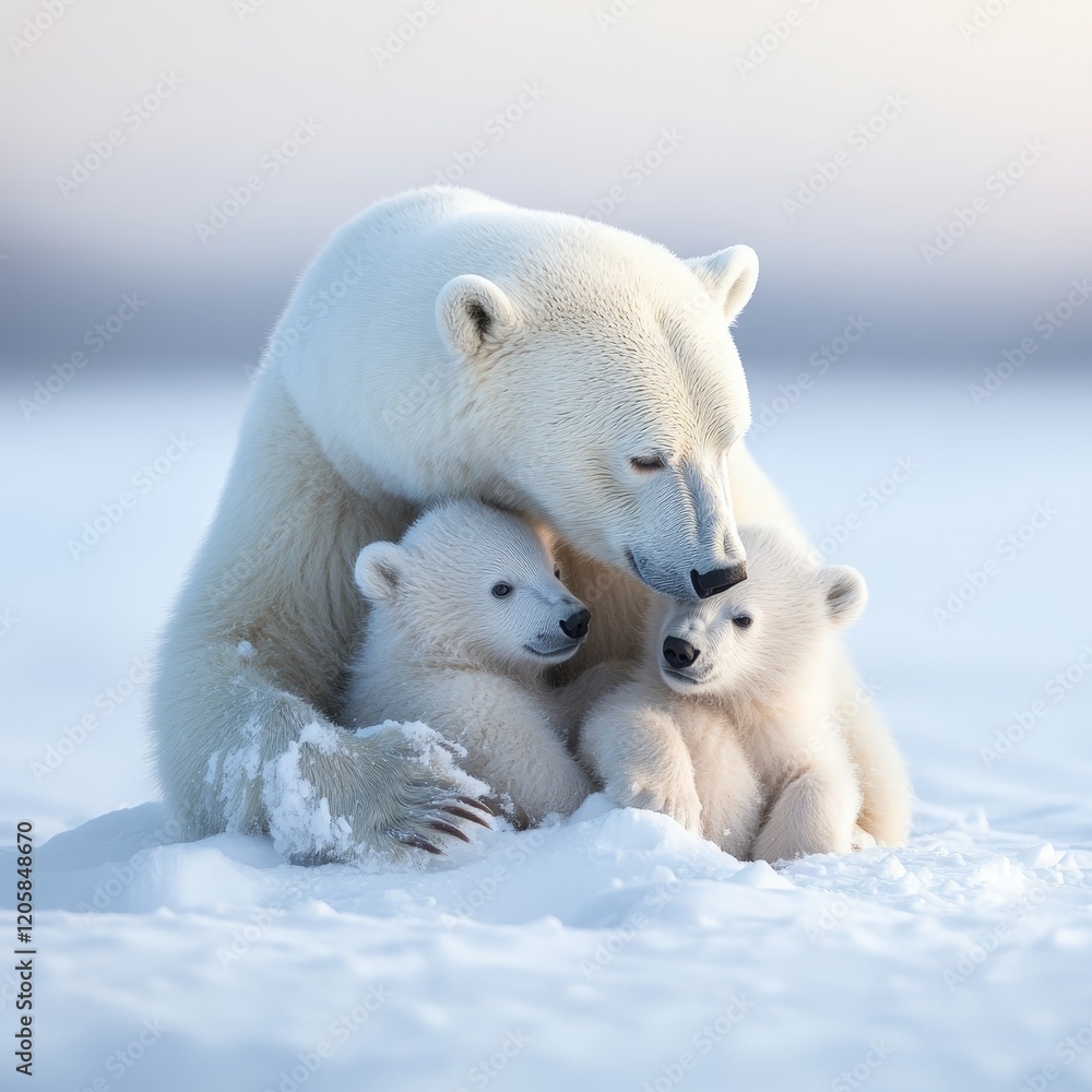 A heartwarming image of a polar bear mother with her cubs in the Arctic. Perfect for conservation and wildlife awareness. A heartwarming image of a polar bear mother with her cubs in the Arctic. Perfect for conservation and wildlife awareness.