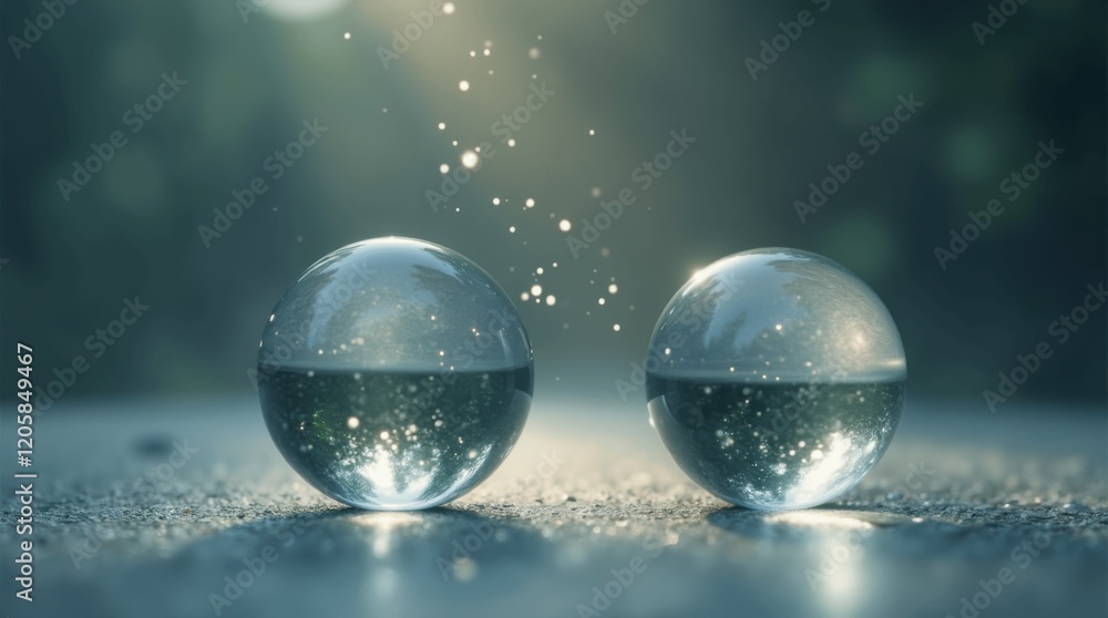 Two Illuminated Glass Spheres Symbolizing Connection Two Illuminated Glass Spheres Symbolizing Connection