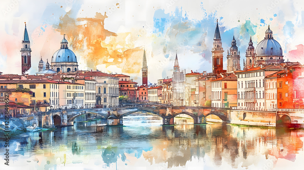 Fototapeta premium Historic architecture mirrored in crystal-clear waters.