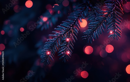 Wallpaper Mural Glistening Pine Branch with Festive Red and Blue Bokeh Lights Torontodigital.ca
