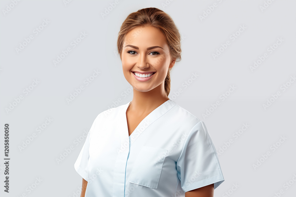 Smiling White Nurse in Professional Uniform with Stethoscope, Friendly and Caring Healthcare Worker, white Background, Perfect for Medical, Healthcare, and Wellness Themes Smiling White Nurse in Professional Uniform with Stethoscope, Friendly and Caring Healthcare Worker, white Background, Perfect for Medical, Healthcare, and Wellness Themes