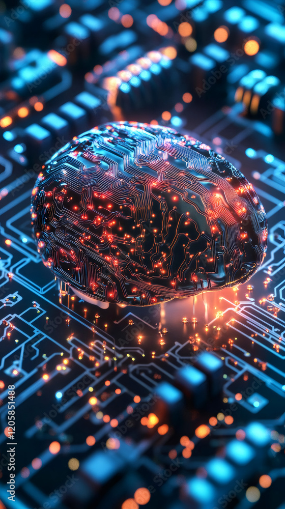 Neural network circuit board glowing, representing advanced AI technology and computational intelligence Neural network circuit board glowing, representing advanced AI technology and computational intelligence