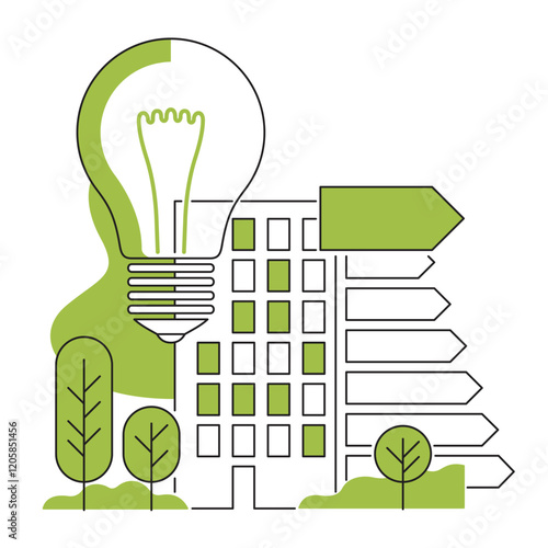 Energy-efficient house construction strategy - concept in thin line