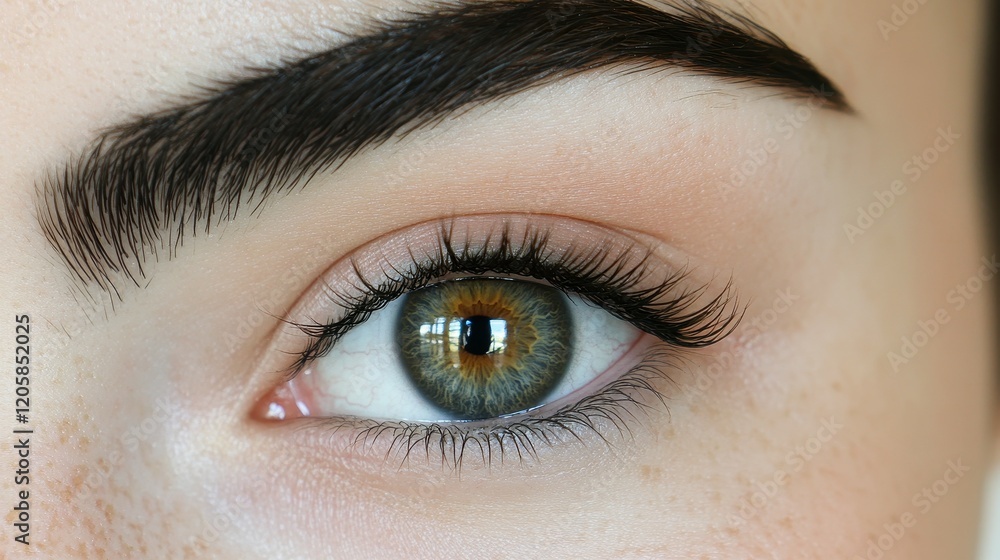 A close-up of a person's eye highlights the intricate patterns of green and brown hues in the iris A close-up of a person's eye highlights the intricate patterns of green and brown hues in the iris