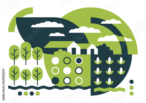 Sustainable Agriculture geometric flat decoration in 2 colors