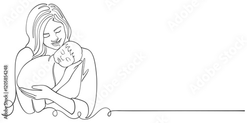 Mother and baby line art vector illustration, mothers day celebration background