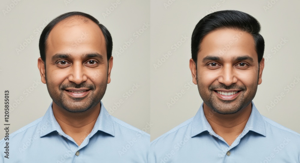Transformation of mature south asian male - before and after with enhanced features for personal branding
