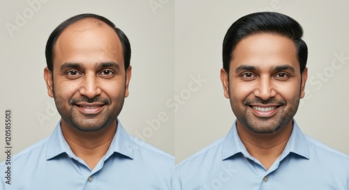 Obraz na płótnie Transformation of mature south asian male - before and after with enhanced features for personal branding w salonie