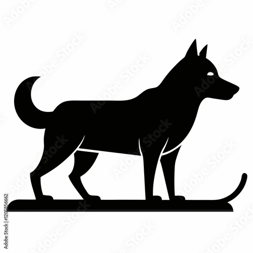 Dog Sled Black Silhouette Vector on White Background