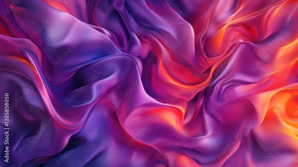 Fototapeta premium Abstract swirling purple orange fabric texture background, digital art, design element