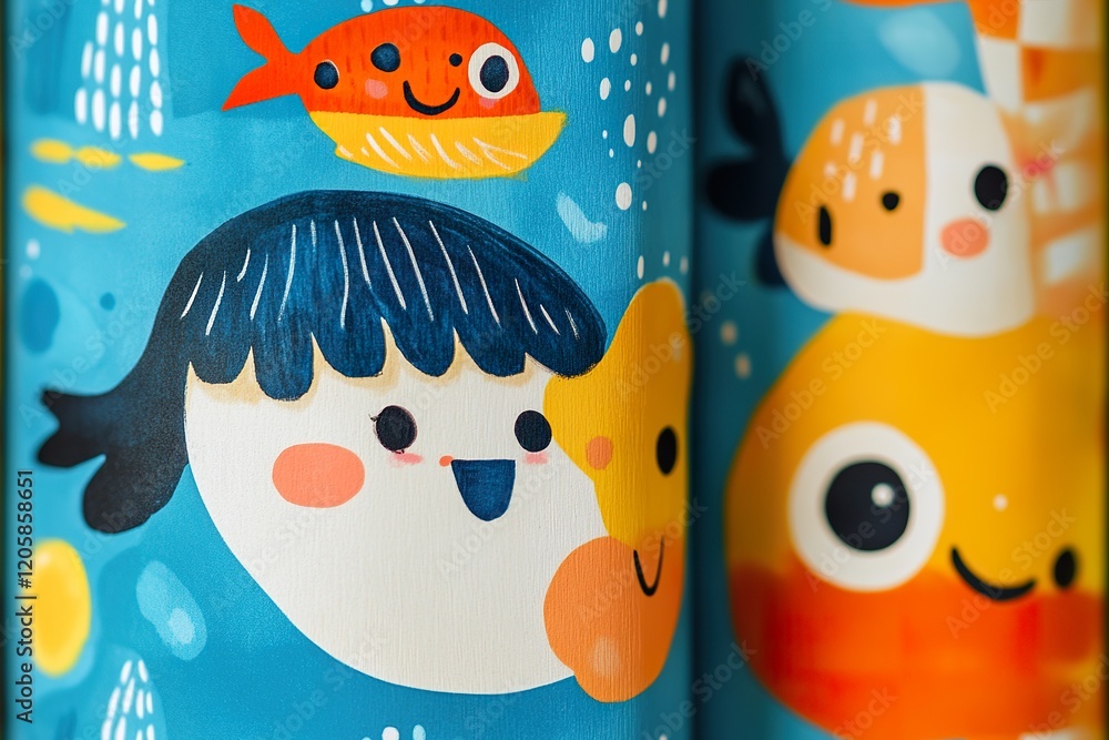 Obraz premium Whimsical Underwater Scene With Cute Cartoon Characters