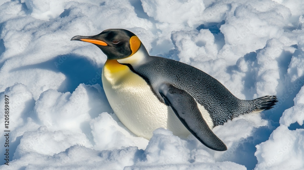 Fototapeta premium King penguin resting snowy Antarctic landscape wildlife poster