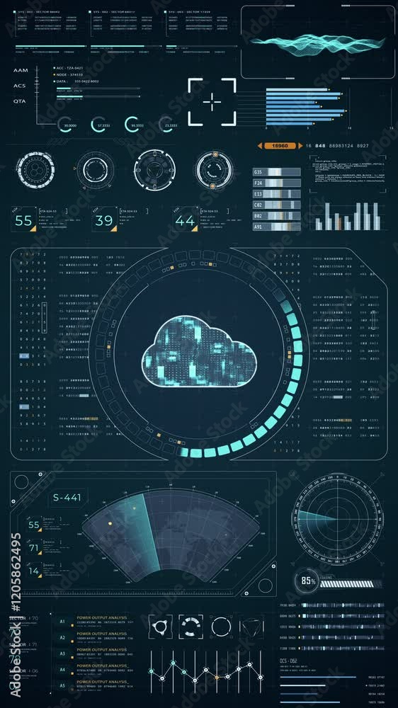 Motion graphic of Blue digital cloud computing with head up display (HUD UI) with circuit panel background and futuristic technology abstract background storage big data backup vertical video concepts Motion graphic of Blue digital cloud computing with head up display (HUD UI) with circuit panel background and futuristic technology abstract background storage big data backup vertical video concepts