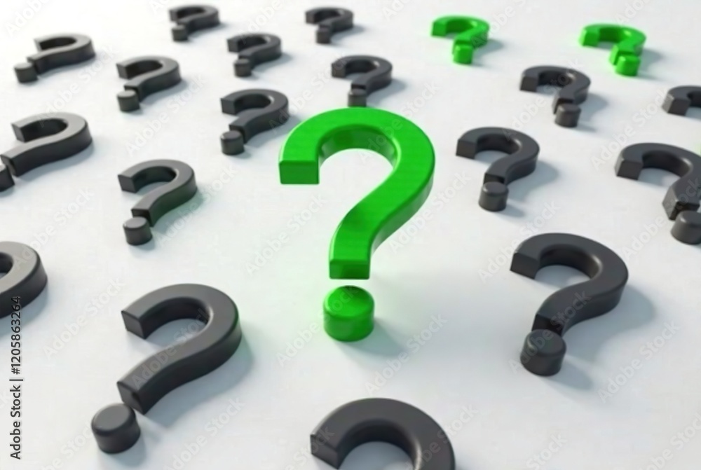 Intriguing Green Question Mark Amidst Gray Queries Intriguing Green Question Mark Amidst Gray Queries