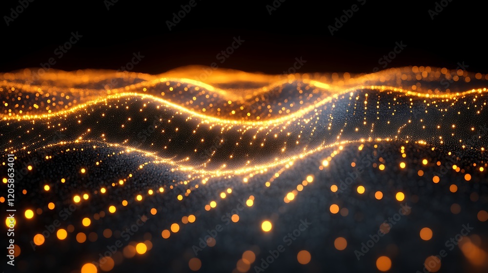 Fototapeta premium Golden Lights Across a Dark Wavy Surface