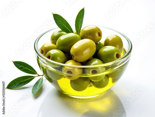 Fresh Olive Oil & Olives in Glass Bowl - Gourmet Still Life
