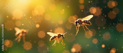 Flying Gnats Swarm,  Close-up Aerial View photo