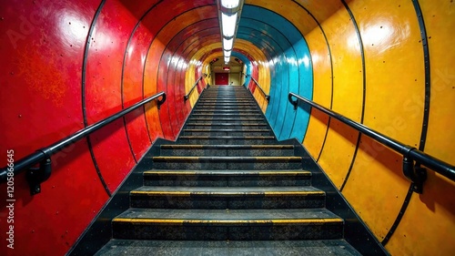 Camden Town Underground Staircase, London - Up to Passage,  Bright Colors,  Dynamic Lighting photo